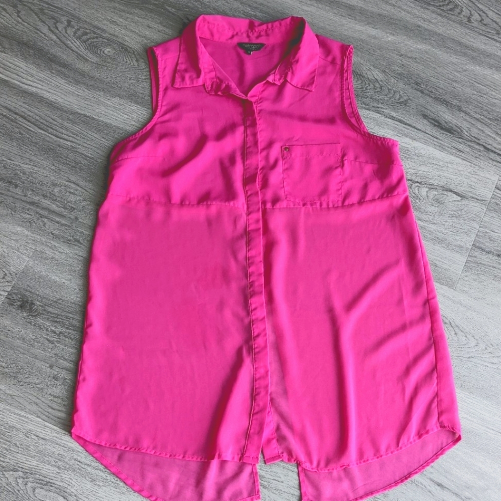 Sleeveless Fuchsia Shirt Blouse.